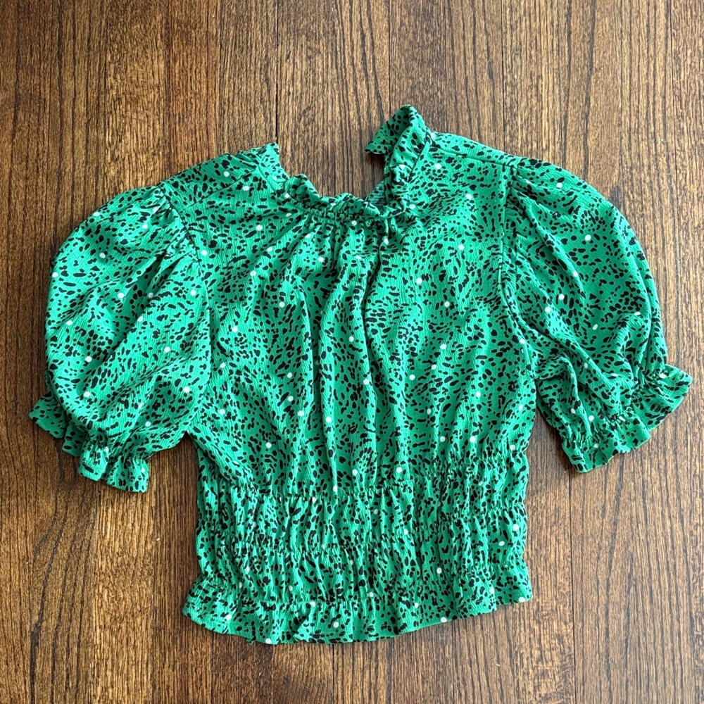 Who What Wear Emerald Green Patterned Blouse